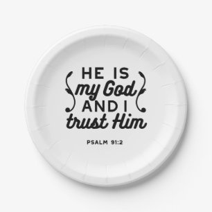 Prato De Papel Salmo 91:2 – Confie em Deus Versículo Bíblico Cris