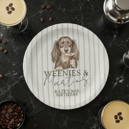 Prato De Papel Salsichas Desenhadas à Mão e Dachshund Martinis