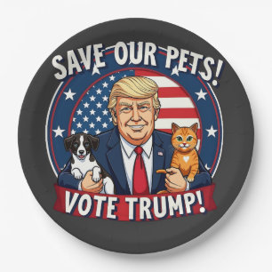 Prato De Papel Salve nossos Pets de Trump de Votação Pets para Tr