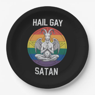 Prato De Papel Salve Satanás Gay Cabra Gótico Engraçado LGBTQ