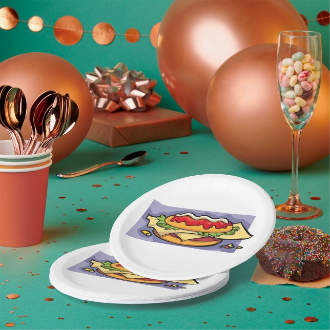 Prato De Papel Sanduíche com Alface Queijo e Molho (Criador carregado)