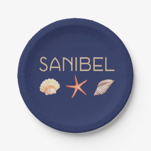 Prato De Papel Sanibel Island Flórida Seashells em Blue