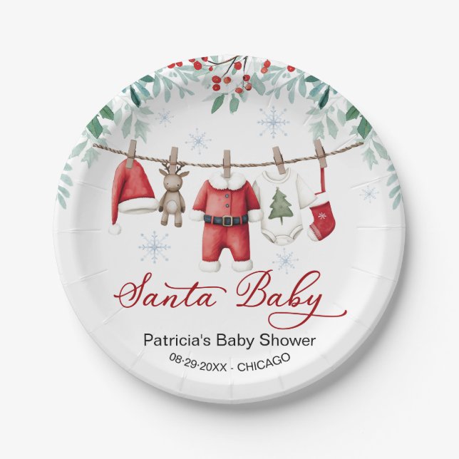 Prato De Papel Santa Baby Christmas Baby Shower (Frente)