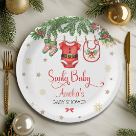 Prato De Papel Santa Baby Christmas Baby Shower Festive Holiday