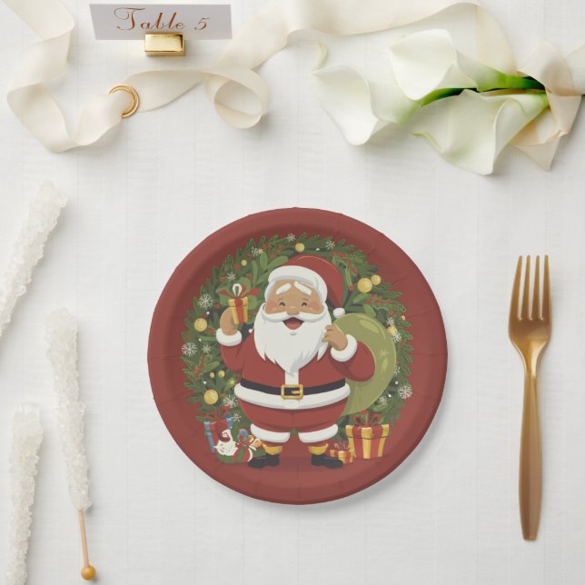 Prato De Papel Santa Claus Ilustração de Papelão de Natal (Casamento)