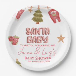 Prato De Papel Santa Girl Boy Holiday Baby Shower  