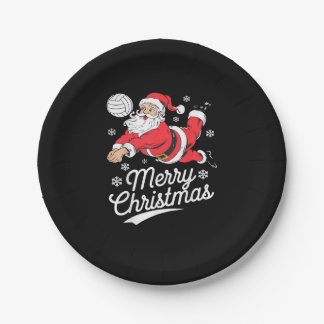 Prato De Papel Santa Playing Volleyball Christmas Pajama Cool Spo