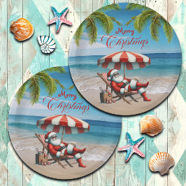 Prato De Papel Santa under a Beach Umbrella Christmas