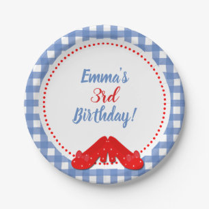 Prato De Papel Sapatos Vermelhos Xadrez Azul e Branco Gingham OZ 