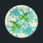 Prato De Papel Sapo de 7" do Partido Funny Hoppy Birthday<br><div class="desc">Um sapo engraçado com água salgada em placas de Festa de aniversário.</div>