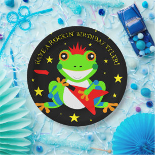 Prato De Papel Sapo de Árvore de Aniversário da Rockin com Violão