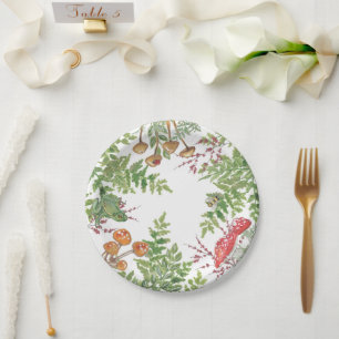 Prato De Papel Sapo Rustic Woodland Bee Mushroom Nature Foliage