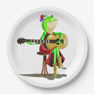 Prato De Papel Sapo Tocando Violão -
