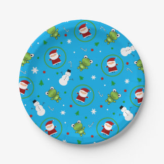 Prato De Papel Sapos azuis santa claus snowman