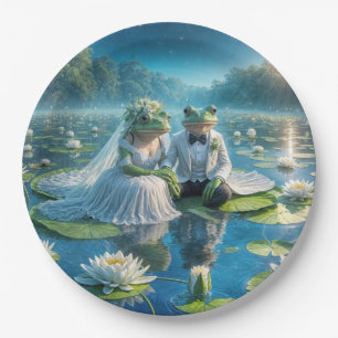 Prato De Papel Sapos de noiva e de noiva no Lily Pad