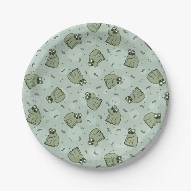 Prato De Papel Sapos de Sage Bubble - o padrão verde de crianças. (Frente)