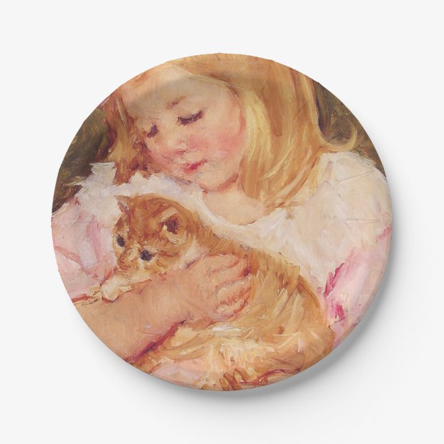 Prato De Papel Sara Holding um Gato (por Mary Cassatt) (Frente)