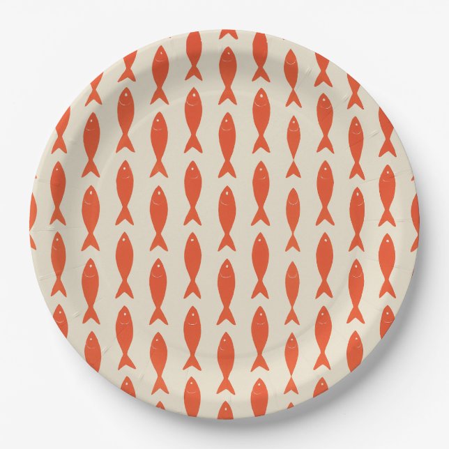 Prato De Papel Sardinha Vermelha Peixe Verão (Frente)