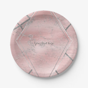 Prato De Papel Satin Pink & Silver Brilho Glam Estilo Designer