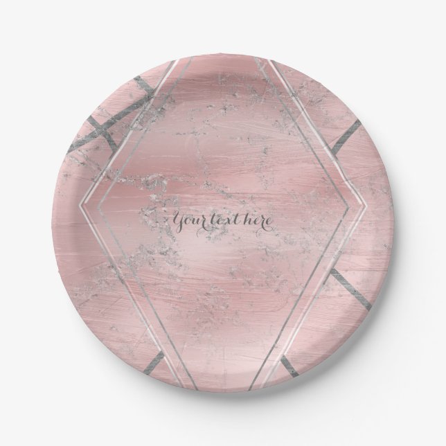 Prato De Papel Satin Pink & Silver Brilho Glam Estilo Designer (Frente)