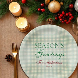 Prato De Papel Saudações da temporada Gingham Natal