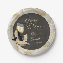 Prato De Papel Saúde a 50 anos de champanhe e aniversário Dourado