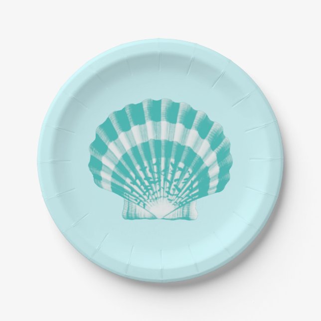 Prato De Papel Scallop Shell - aqua macio e branco (Frente)