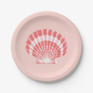 Prato De Papel Scallop Shell - cor-de-rosa coral e branco