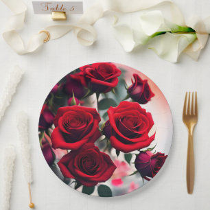 Prato De Papel "Scarlet Rosa Blooms: Um Buquê de Paixão"
