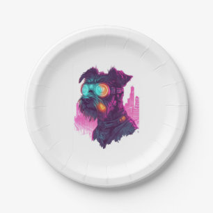 Prato De Papel Schnauzer Cyberpunk � Cão Neon Futurista