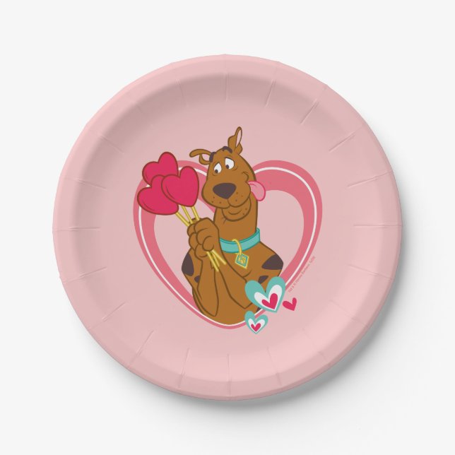 Prato De Papel Scooby-Doo Holding Heart Lolipops (Frente)
