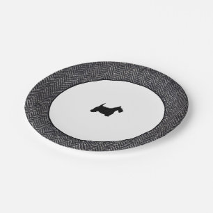 Prato De Papel Scottie cinzento do preto de Herringbone