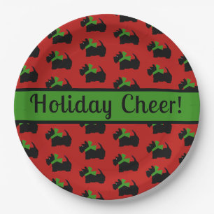 Prato De Papel Scottie Dog Holiday Personalizado Red Green