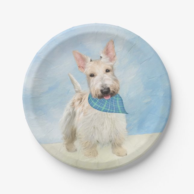 Prato De Papel Scottish Terrier Wheaten Dog Painting (Frente)