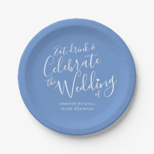 Prato De Papel Script branco azul casado personalizado