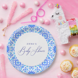 Prato De Papel Script de Chá de fraldas do Azulejo azul italiano