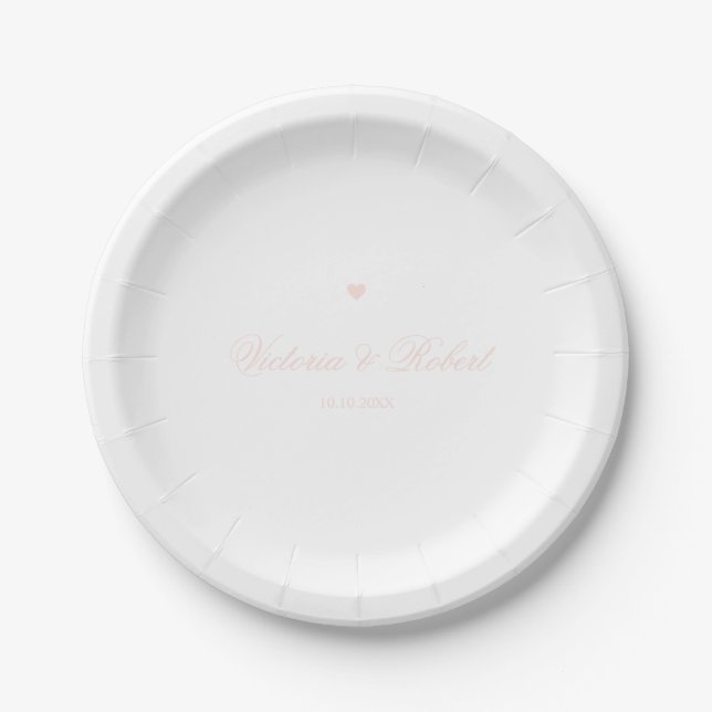 Prato De Papel Script Elegante Personalizado Coração Rosa (Frente)