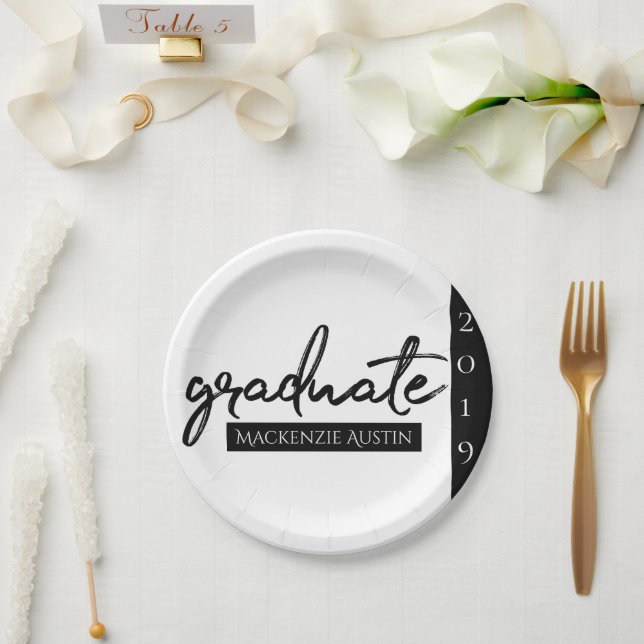 Prato De Papel Script Preto do formando | Manutenção Clássica com (Casamento)