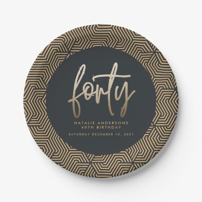 Prato De Papel Script simples na moda aniversário de 40 anos eleg (Frente)