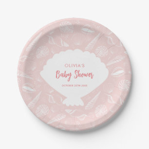 Prato De Papel Sea Shell Beach Pink Girls Ocean Chá de fraldas