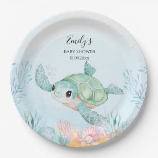 Prato De Papel Sea Turtle Baby Shower Paper Plates