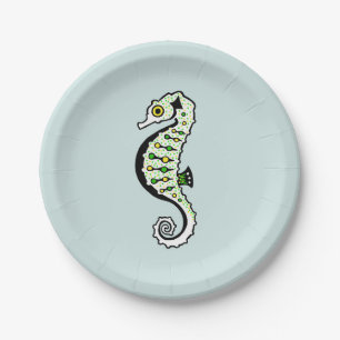 Prato De Papel SEAHORSE verde e amarelo-acastanhado