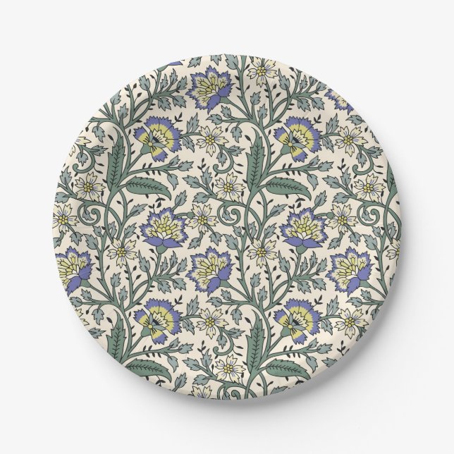 Prato De Papel Seamless blue, yellow, and white floral pattern  (Frente)