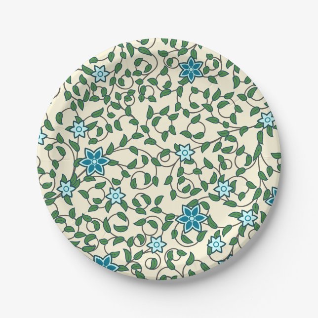 Prato De Papel Seamless floral pattern on beige background (Frente)