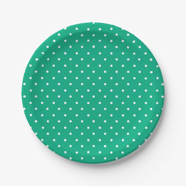 Prato De Papel Seamless solid teal polka dot pattern (Frente)