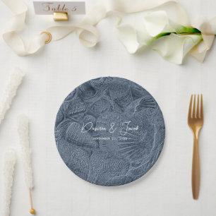 Prato De Papel Seashell Dark Dusty Blue Modern Beach