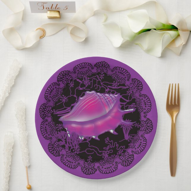 Prato De Papel Seashell Purple (Casamento)
