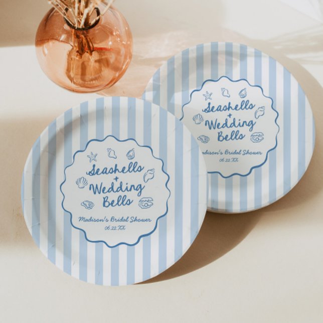 Prato De Papel Seashells and Wedding Bells Coastal Bridal Shower (Criador carregado)