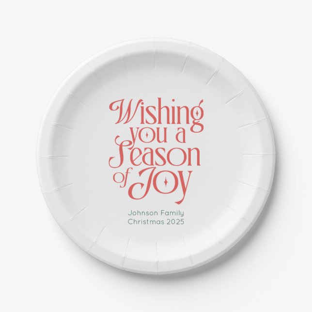Prato De Papel Season of Joy Holiday Plates Personalized (Frente)