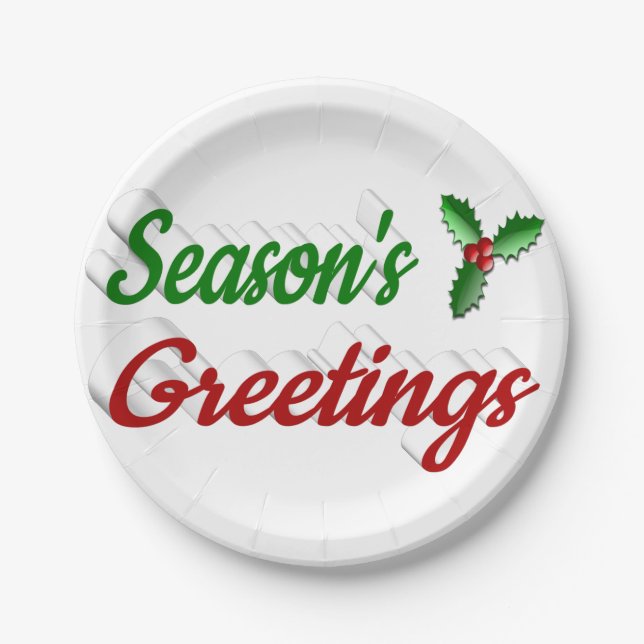 Prato De Papel Seasons Saudações Holly script Natal (Frente)